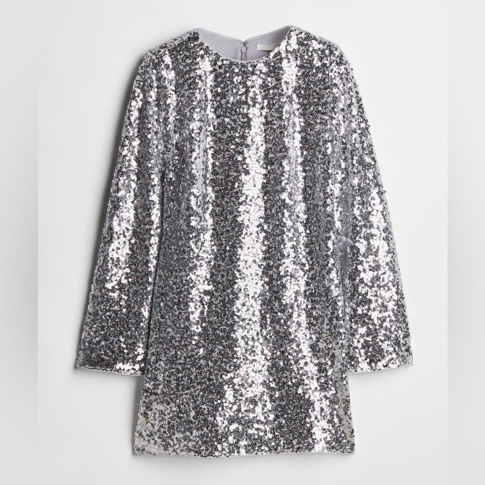 H&M Silver Long Sleeved Sequin Dress | Size M